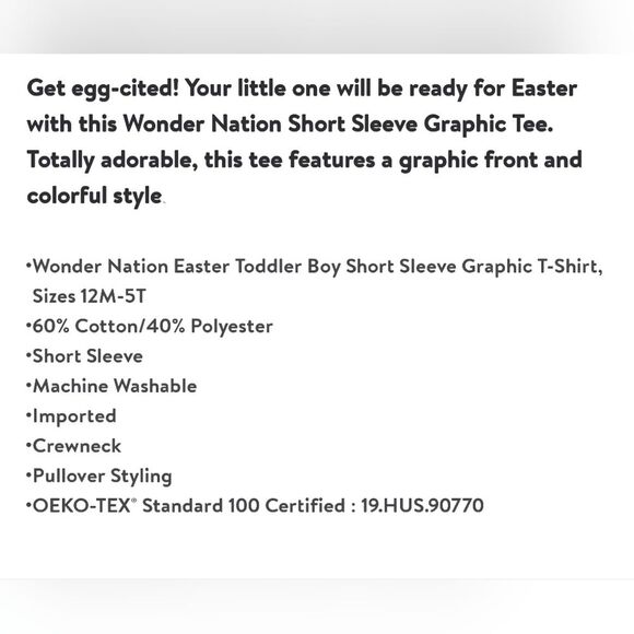 Wonder Nation Easter Toddler Short Sleeve Graphic T-Shirt, Size 12m - Picture 10 of 10